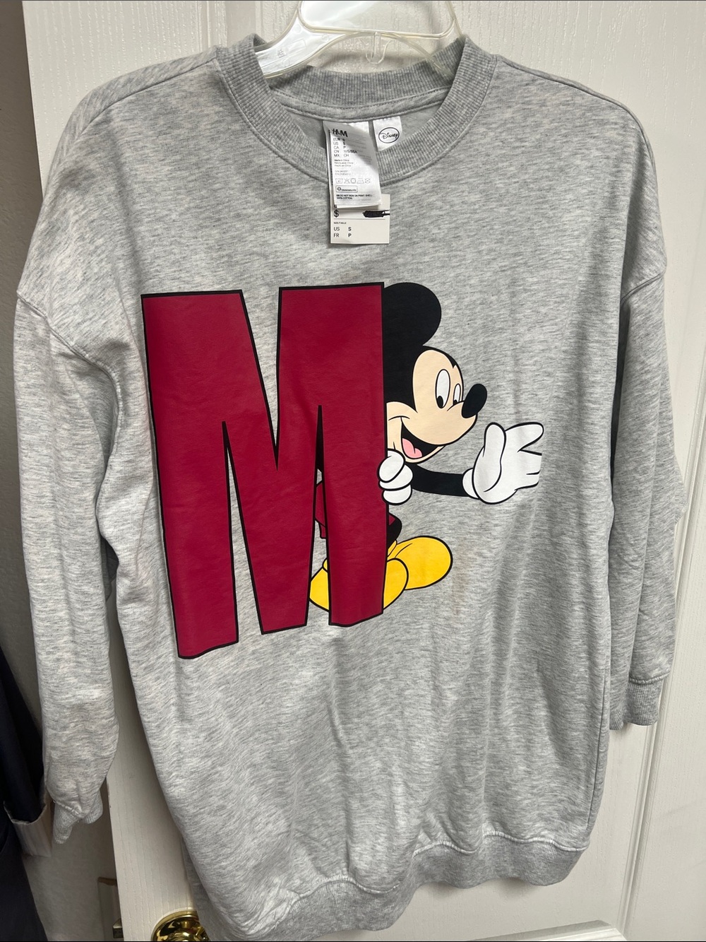 H&M Gray Crewneck Sweatshirt with Red 'M' and Mickey Print